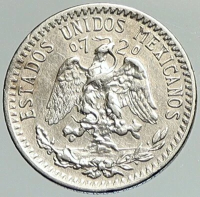 1927 MEXICO Pythagorian Cap of LIBERTY Antique 20 Centavos Silver Coin i107947 - Image 1 of 3