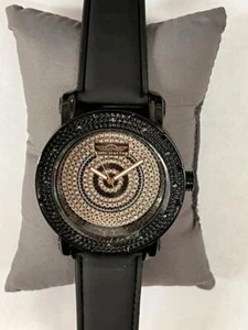 King Master Men's Diamond Black and Gold Dial Black Leather Strap Watch - Picture 1 of 1
