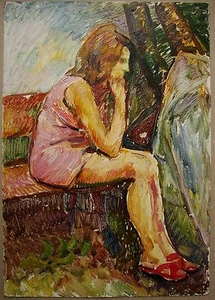 Ukrainisches Sowjetisches Ölgemälde Figur Portrait Mädchen Impressionismus - Bild 1 von 5