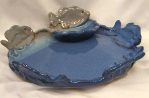 Jaime De Guzman Artist Signed Tri Color Hand Made Pottery Fish Dip Platter RARE - Picture 1 of 11