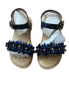Girls Flat Sandals Blue Flowers Mary Jane Theebron  Shoes Size 11 Size 13 - Picture 1 of 13