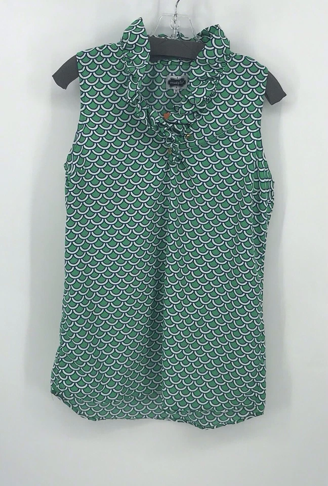 Blusa túnica Mudpie usada para mujer pequeña mediana verde/azul ondas sin mangas Foto 1 de 4