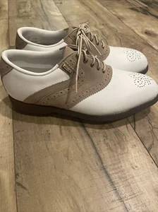 Mizuno Womens Leather Golf Shoes/Cleats White Brown Size 6.5 Saddle Oxford VTG - Picture 1 of 6