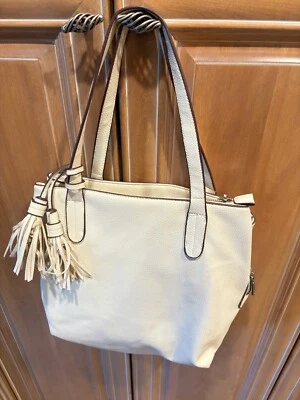CHARMING CHARLIE Leather Soft Satchel Top Handle Bag Bone TASSLE READ BELOW- - Image 1 of 4