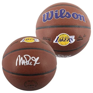 Lakers Magic Johnson Signed Brown Wilson Lakers Logo Basketball BAS Witnessed - Picture 1 of 4