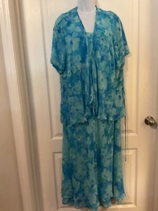 Dressbarn Dress Women's 22W Blue Floral With Matching Jacket Set -B - Picture 1 of 14
