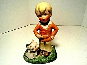 ENESCO BISQUE PORCELAIN FIGURINE "HERE KITTY KITTY!" 1960'S 4.5"-T MADE JAPAN - Picture 1 of 4