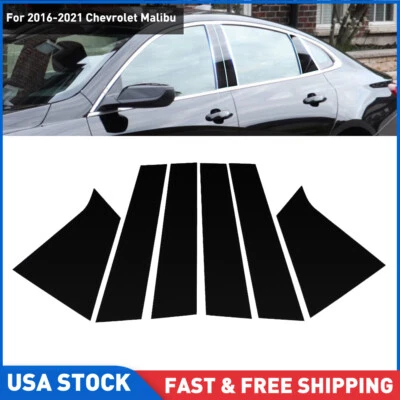 For 16-21 Chevrolet Malibu 6PCS Gloss Black Pillar Post Window Door Trims Covers - Image 1 of 4