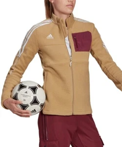 Adidas Women's Tiro Winterized Fleece Full Zip Track Jacket Size M Beige NWT - Picture 1 of 8