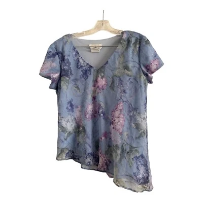 Blusa Top MISS DORBY Para Mujer Forrada Lila Floral Cuello en V Poliéster-Talla 14 Foto 1 de 4