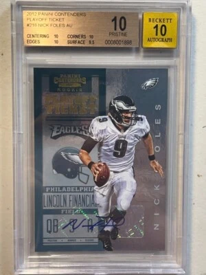 Nick Foles BGS 10 10 2012 Panini Contenders/99 Boleto de Playoff Novato Automático RC Foto 1 de 2