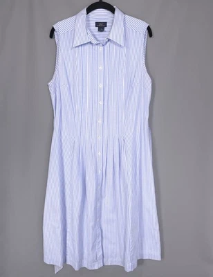 BROOKS BROTHERS Talla 14 Seersucker Sin Mangas Plisado Acampanado Camisa Vestido Corbata Cinturón Foto 1 de 4