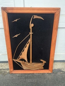 MCM Holz Segelboot 3D Handarbeit Volkskunst Maritim Wandbild - Bild 1 von 5