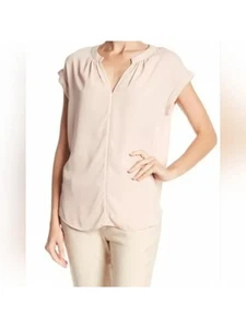 PHILOSOPHY Womens Pink Front Seam Curved Hem Cap Sleeve Split Top L - Picture 1 of 6