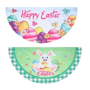 2Pcs Easter Fan Flag Half Bunny Eggs Easter Bunting Flag for Spring Fence Out... - Picture 1 of 9