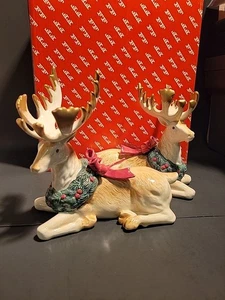 Fitz and Floyd Weihnachtsgirlande Hirsch Kerzenhalter Paar #19/664 - NEUWERTIG in Box! - Bild 1 von 16