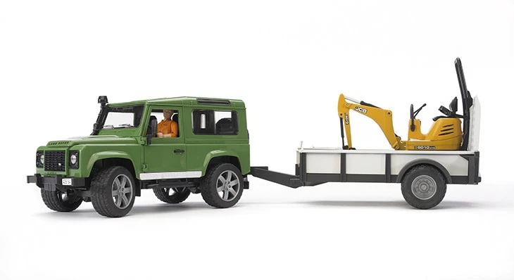 BRUDER,LAND ROVER DEFENDER with trailer and mini excavator JCB Scale: 1/16, 1... - Image 1 of 3
