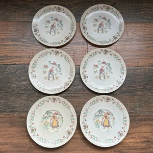 Set of 6 Vintage Texas Ware Melamine Plates Farm Scene Farmer & Lady Country - Picture 1 of 17