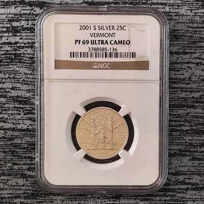 2001-S Vermont 90% Silver Statehood Quarter NGC PF69 Ultra Cameo - Image 1 of 2