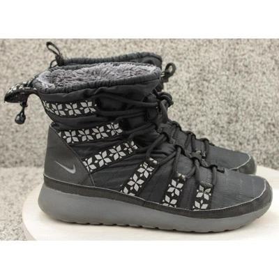 Nike Roshe Run Hi Mujer 9 Negro Gris Gamuza Invierno Botas Nieve Exterior Cálidas Foto 1 de 4