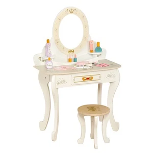 Coiffeuse en Bois pour Enfant, Accessoires, Mirroir Orientable et Tabouret - Photo 1/3