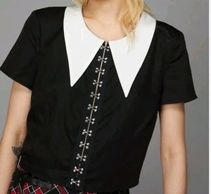 Dangerfield Black Friday Cropped Wednesday Hook Blouse Top Black Size 8 - Picture 1 of 8