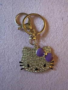 Hello Kitty W/Black Nose Purple Bow Keychain/ Purse Charm-Damage Plastic Cover - Picture 1 of 6