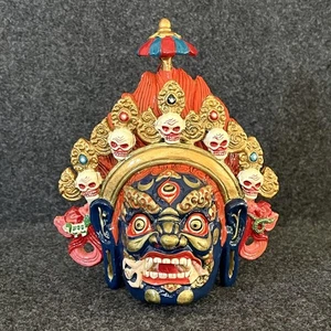 Plaster Paper Mache Wrathful Deity Ritual Mask Wall Hang Decoration Multicolor - Picture 1 of 21