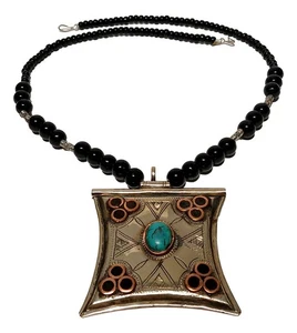 Collar bereber tuareg artesanal colgante turquesa joyería étnica africana - Imagen 1 de 3