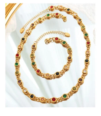 Mujer Chapado en Oro 18K Multicolor Circonita cúbica Simulada Multicolor Collar Cadena/Pulsera Foto 1 de 4