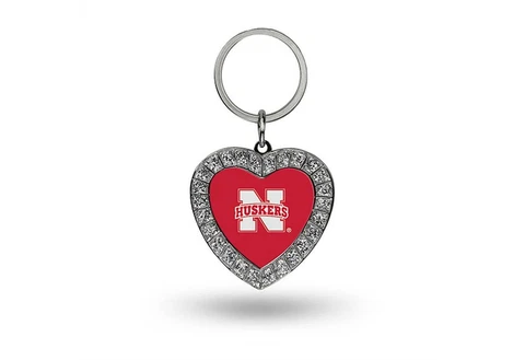 Nebraska Cornhuskers Rhinestone Heart Metal Keychain [NEW] NCAA Key Chain Ring Cover