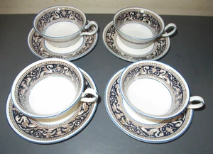 4 WEDGWOOD FLORENTIN DUNKELBLAU TASSEN- & UNTERTASSEN-SETS - Bild 1 von 6