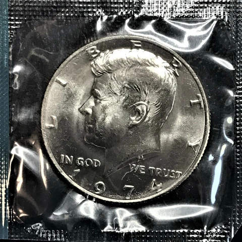 1974 P Kennedy Half Dollar Clad Brilliant Uncir from Sealed Mint Set in Cello BU Cover