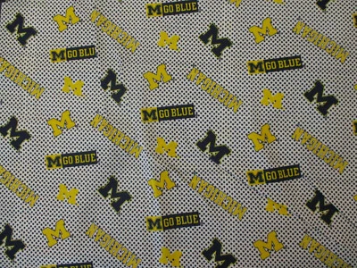 UNIVERSIDAD DE MICHIGAN U de M WOLVERINES M GO TELA DE ALGODÓN PUNTOS AZULES FQ Foto 1 de 4