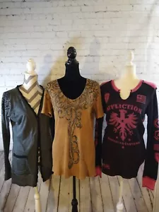 Lot of 3 AFFLICTION, VOCAL & MISS ME tops, shirts & cardigan - SIZE LARGE / XL - Picture 1 of 23