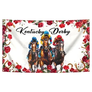 Kentucky Derby Flag 3x5 Ft Funny Jockey Run for The Roses Horse Racing Flag w... - Picture 1 of 7