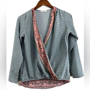Renee C Landry Cross Front Abstract Print Blouse Drape Top Size Small - Picture 1 of 11