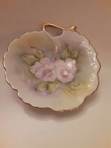 Plato de caramelo/baratija de porcelana pintado a mano de Alemania Baviera firmado Hertel 5,5" de colección - Imagen 1 de 9