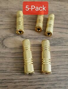 (5x) Stereo 3.5mm Aux Gold Female to Female 1/8" F/F Jack Audio Coupler Adapter 