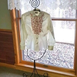 Blusa Dama DJ Vintage Suave Marfil con Volantes Rojo Frontal Manga Larga a Presión Talla 32 - Imagen 1 de 12