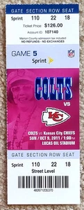 INDIANAPOLIS COLTS TICKET STUB v KANSAS CITY CHIEFS 2011 - MINT! - Picture 1 of 1