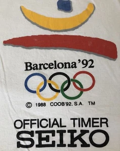 Sehr guter Zustand Barcelona Olympics 1992 OFFIZIELLER TIMER SEIKO Uhr Uhr Erwachsenen T-Shirt L - Bild 1 von 7