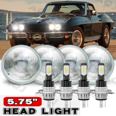 5.75'' 5-3/4" Round H4 LED Headlights Hi/Lo for Chevy Corvette C1 C2 1963-1982 - Изображение 1 из 4