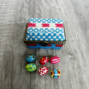 Vintage Trinket Porcelain Hinged Box Easter Egg Crate Basket Carton - Picture 1 of 7