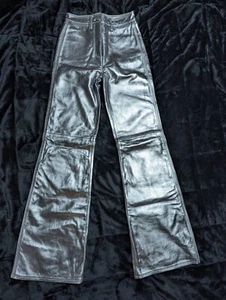 Tommy Hilfiger X Zendaya Metallic Silver Lamé Leather Bootcut Trousers Size 2 - Picture 1 of 6