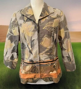 ** Alexis & Avery Women's Size 10 Jacket Brown and Gold Leaves Zip-Up B4-3V - Picture 1 of 12