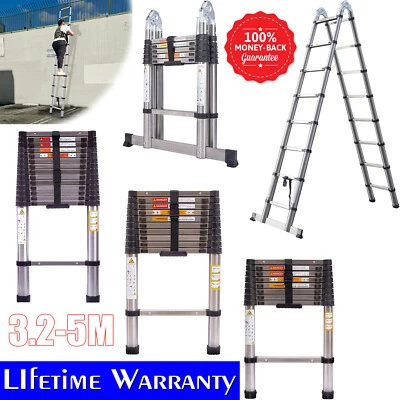AUTOFATHER 2.6M-5M Heavy Duty Multi-Purpose Stainless Steel Telescopic Ladder Extendable A+