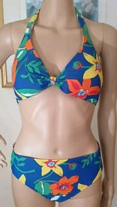 RALPH LAUREN 2 PIECE SWIMSUIT BATHING BIKINI SIZE M L FLORAL BLUE GREEN ORANGE - Picture 1 of 5