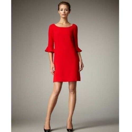 Abito a tubino Kate Spade taglia 0 Luna Shift manica scanalata rosso lana foderato ufficio