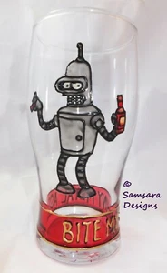 Bender Futurama Pint or Craft Beer Glass Gift Cartoon Robot Simpsons - Picture 1 of 7